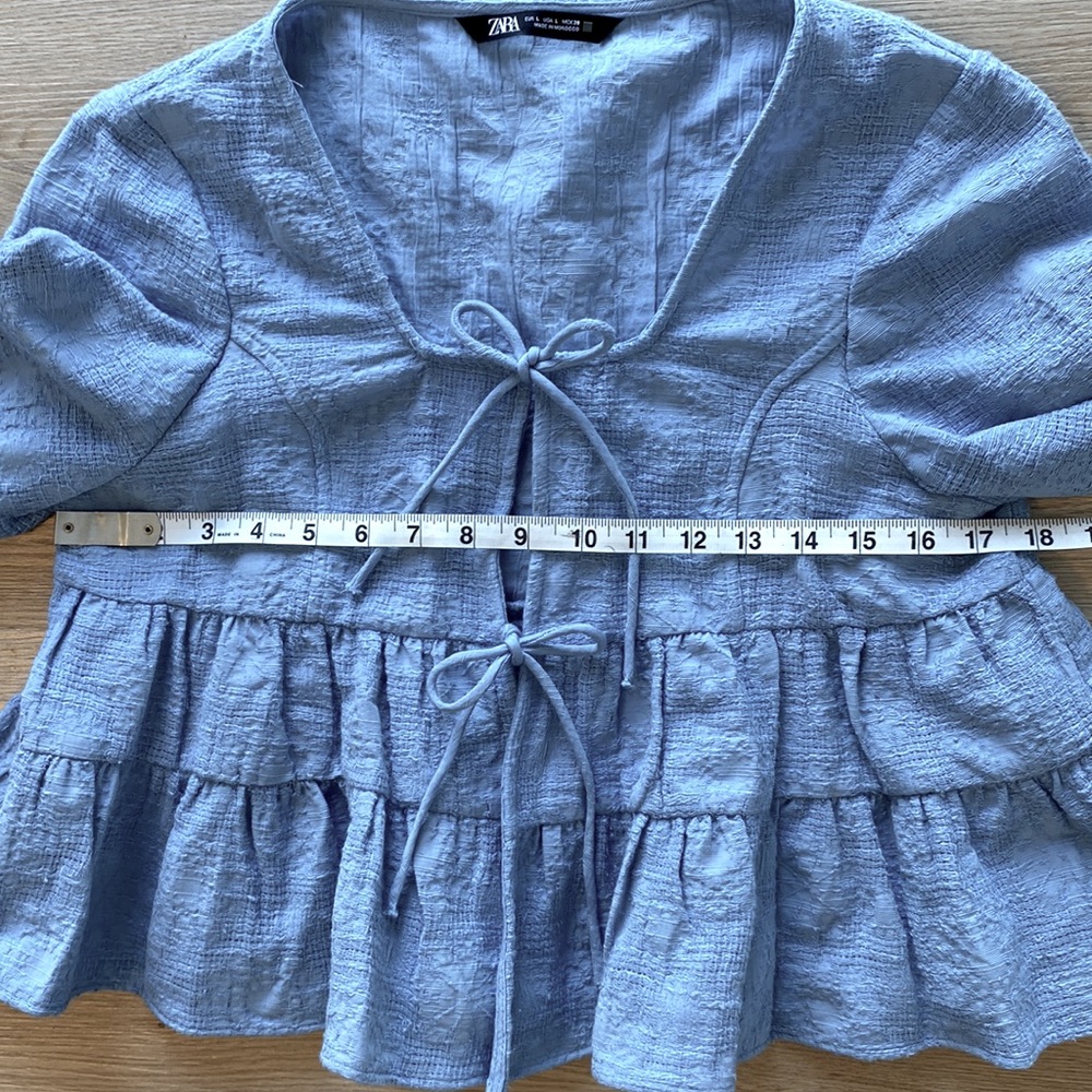 Zara Light Blue Tiered Ruffle Tie-Front Blouse - Picture 9 of 12